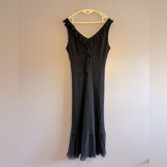 Vintage Jonathan Martin Studio Silk Eyelet Sleeveless Ruffle Flounce Dress Black - Picture 1 of 13
